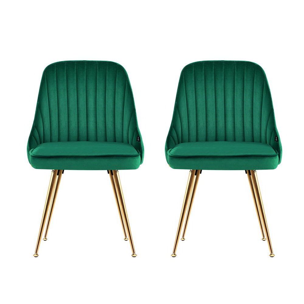 Artiss Velvet Dining Chairs Set of 2 Channel Tufted Green