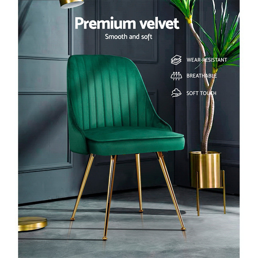 Artiss Velvet Dining Chairs Set of 2 Channel Tufted Green