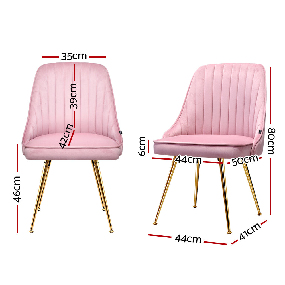 Artiss Set of 2 Velvet Dining Chairs Channel Tufted Pink