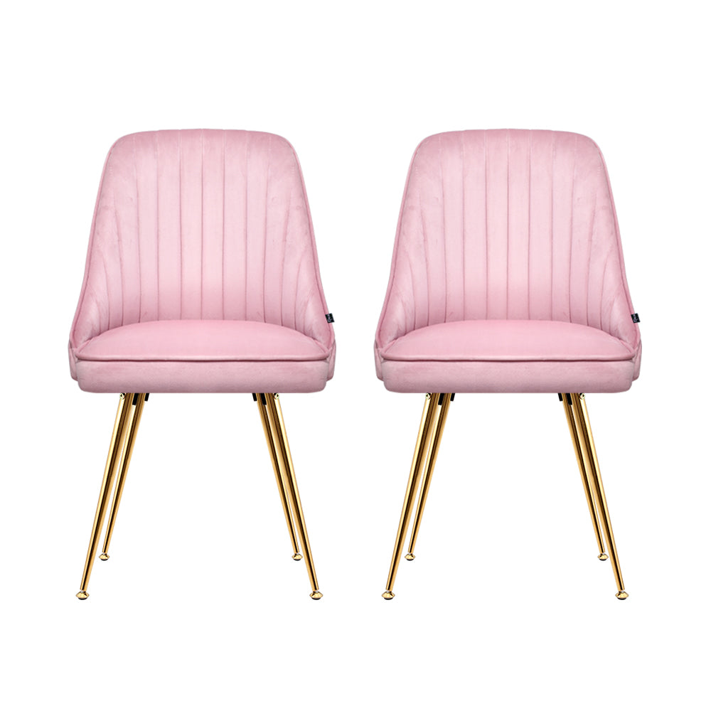 Artiss Set of 2 Velvet Dining Chairs Channel Tufted Pink