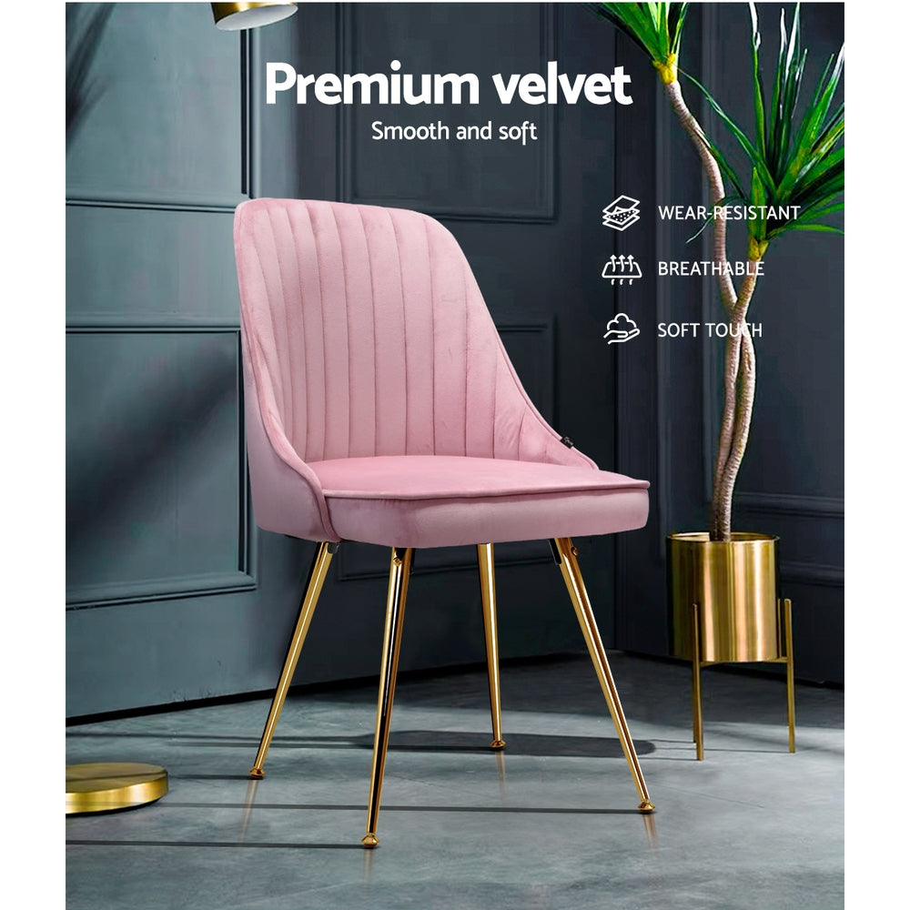 Artiss Set of 2 Velvet Dining Chairs Channel Tufted Pink
