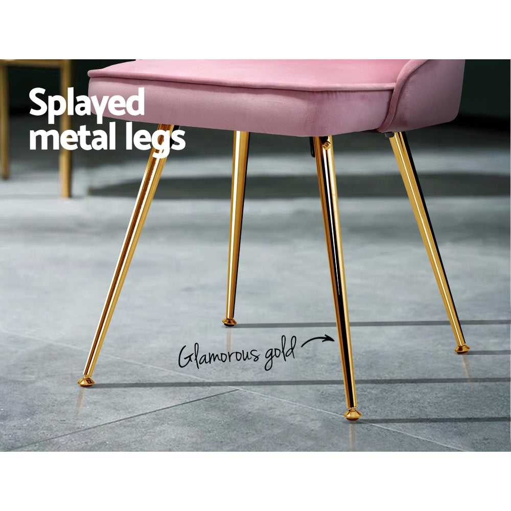 Artiss Set of 2 Velvet Dining Chairs Channel Tufted Pink