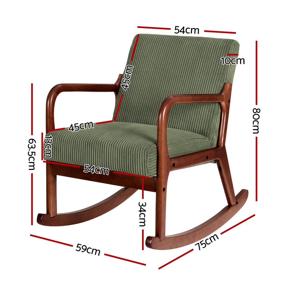 Scandinavian Rocking Armchair Corduroy Green