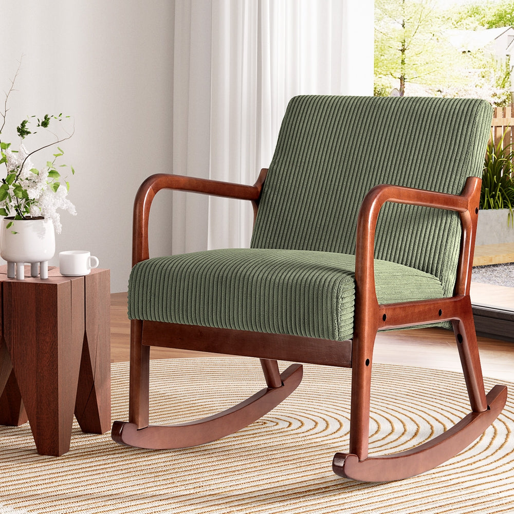 Scandinavian Rocking Armchair Corduroy Green
