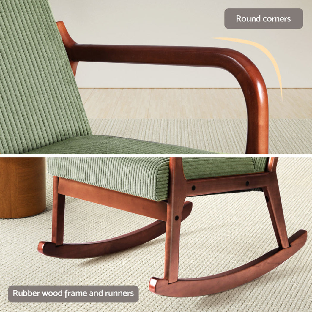 Scandinavian Rocking Armchair Corduroy Green