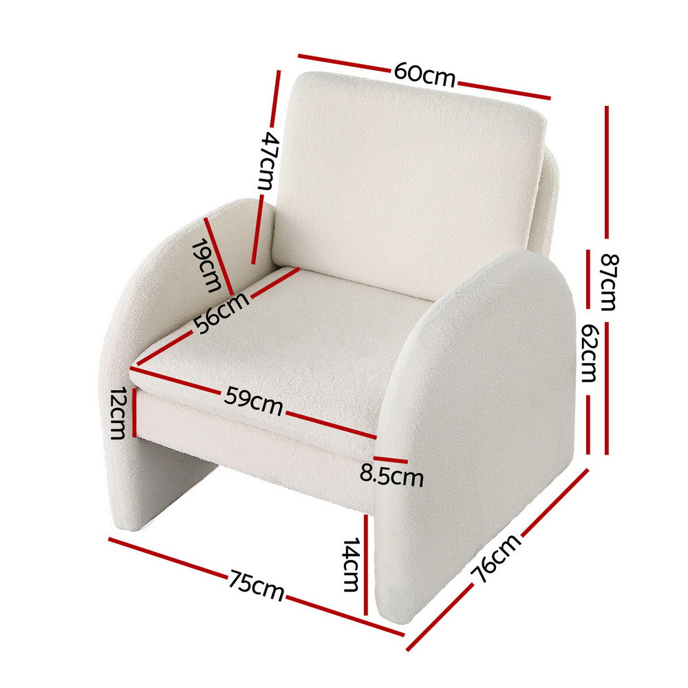 Artiss Boucle Armchair Curved Accent Chair White
