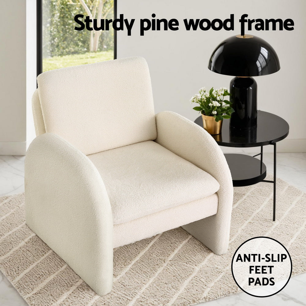 Artiss Boucle Armchair Curved Accent Chair White