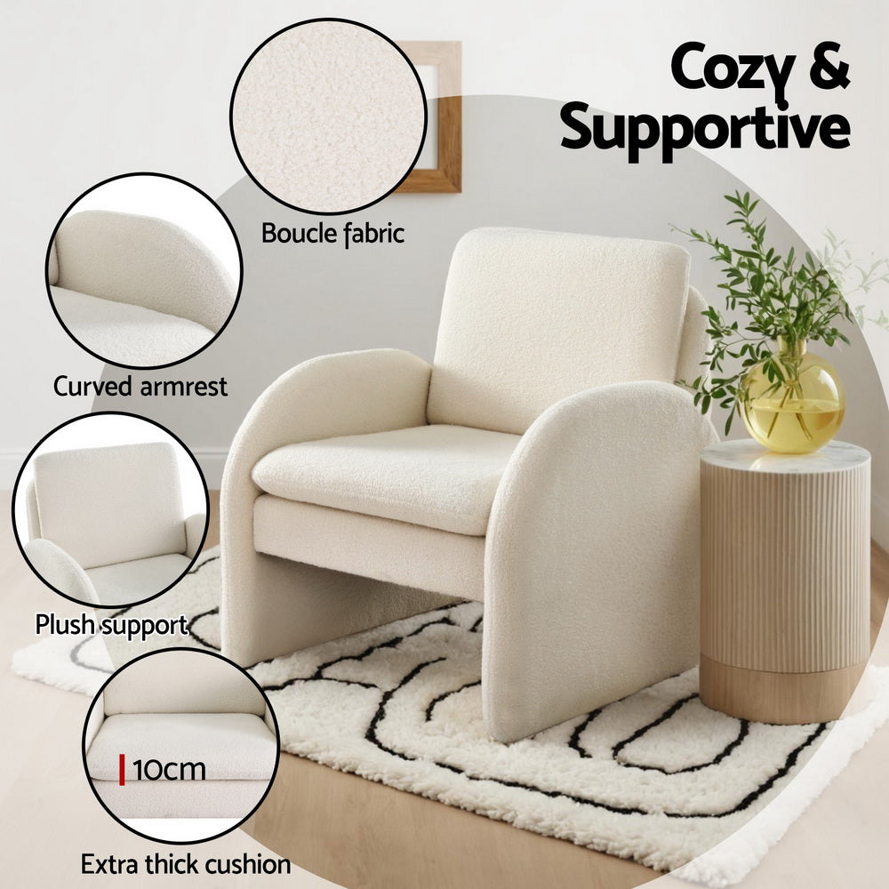 Artiss Boucle Armchair Curved Accent Chair White