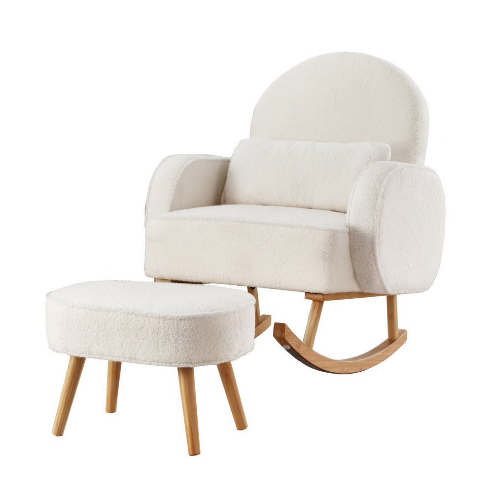 Artiss Rocking Chair Ottoman Set Boucle White