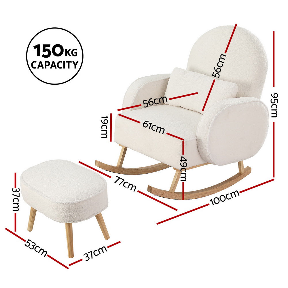 Artiss Rocking Chair Ottoman Set Boucle White