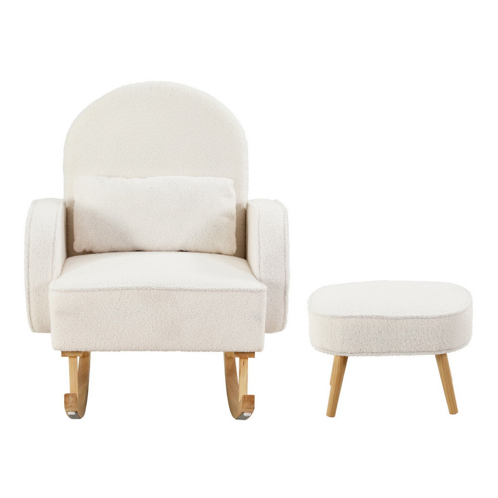 Artiss Rocking Chair Ottoman Set Boucle White