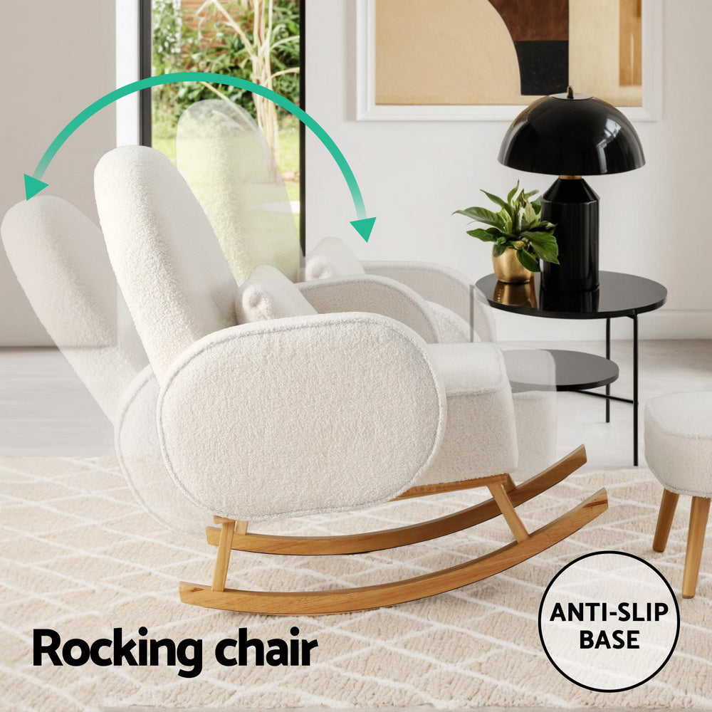 Artiss Rocking Chair Ottoman Set Boucle White