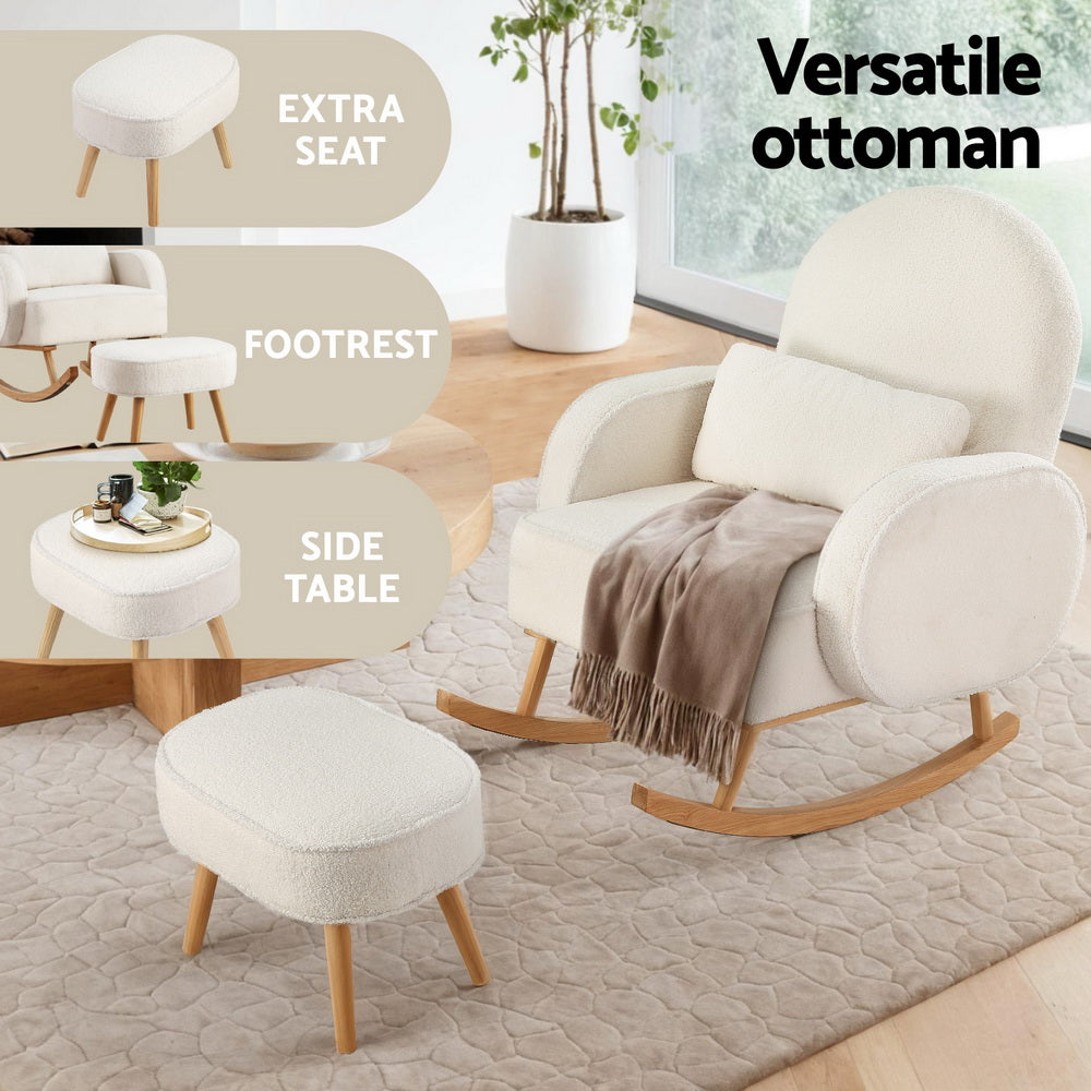 Artiss Rocking Chair Ottoman Set Boucle White
