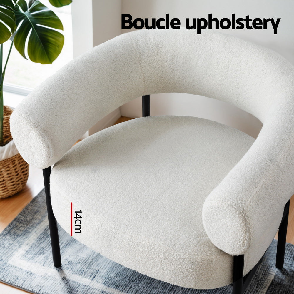 Curved Boucle Armchair White