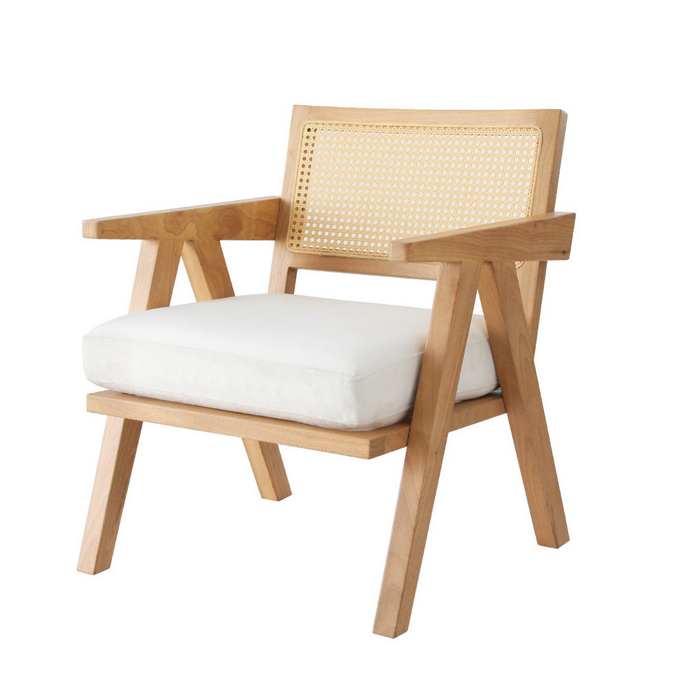 Artiss Rattan Velvet Armchair Lounge White Pine