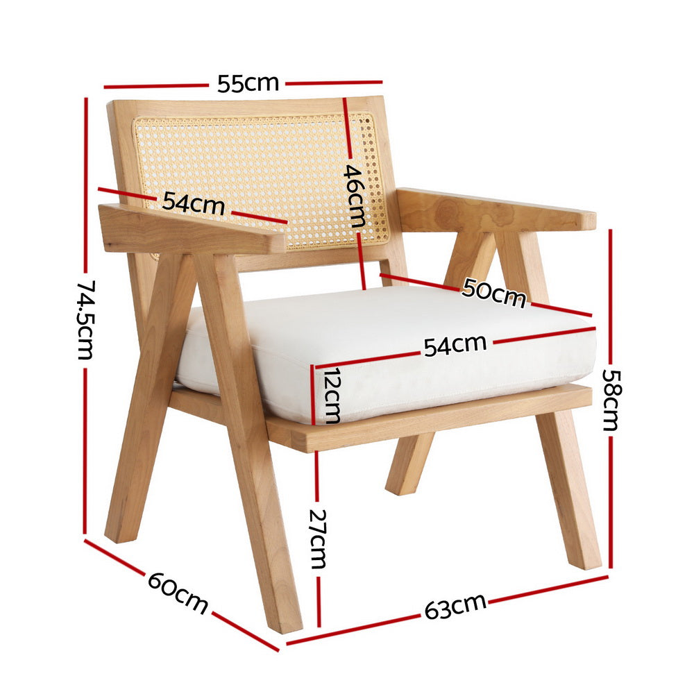 Artiss Rattan Velvet Armchair Lounge White Pine