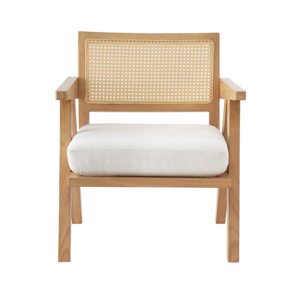 Artiss Rattan Velvet Armchair Lounge White Pine