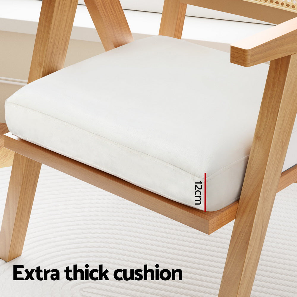 Artiss Rattan Velvet Armchair Lounge White Pine