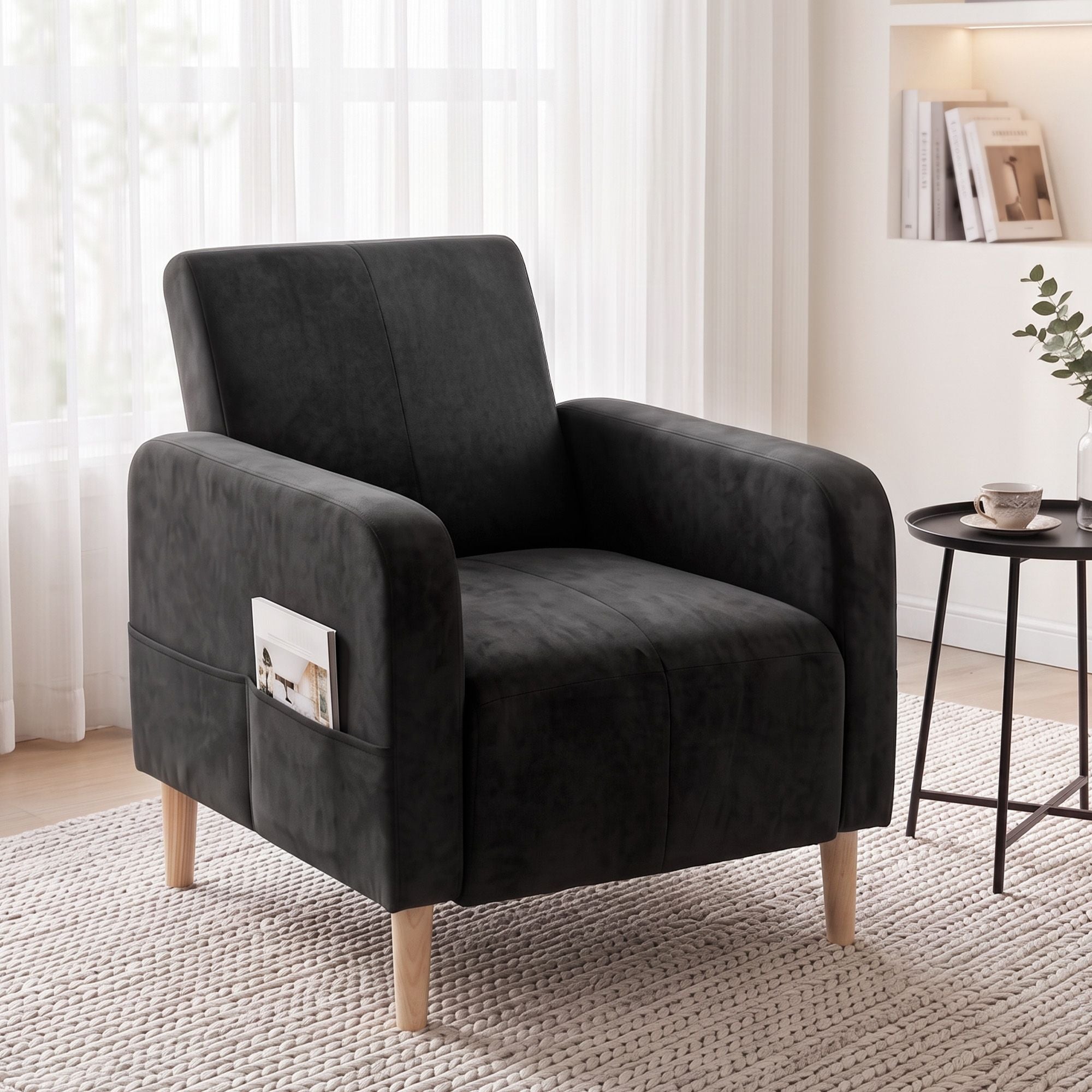 Artiss Reclining Armchair Velvet Sofa Bed Daybed Chair Single Chair Black