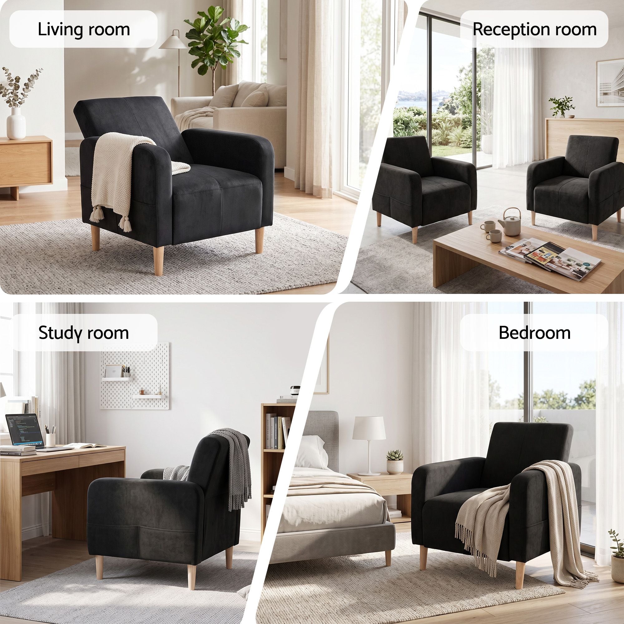 Artiss Reclining Armchair Velvet Sofa Bed Daybed Chair Single Chair Black