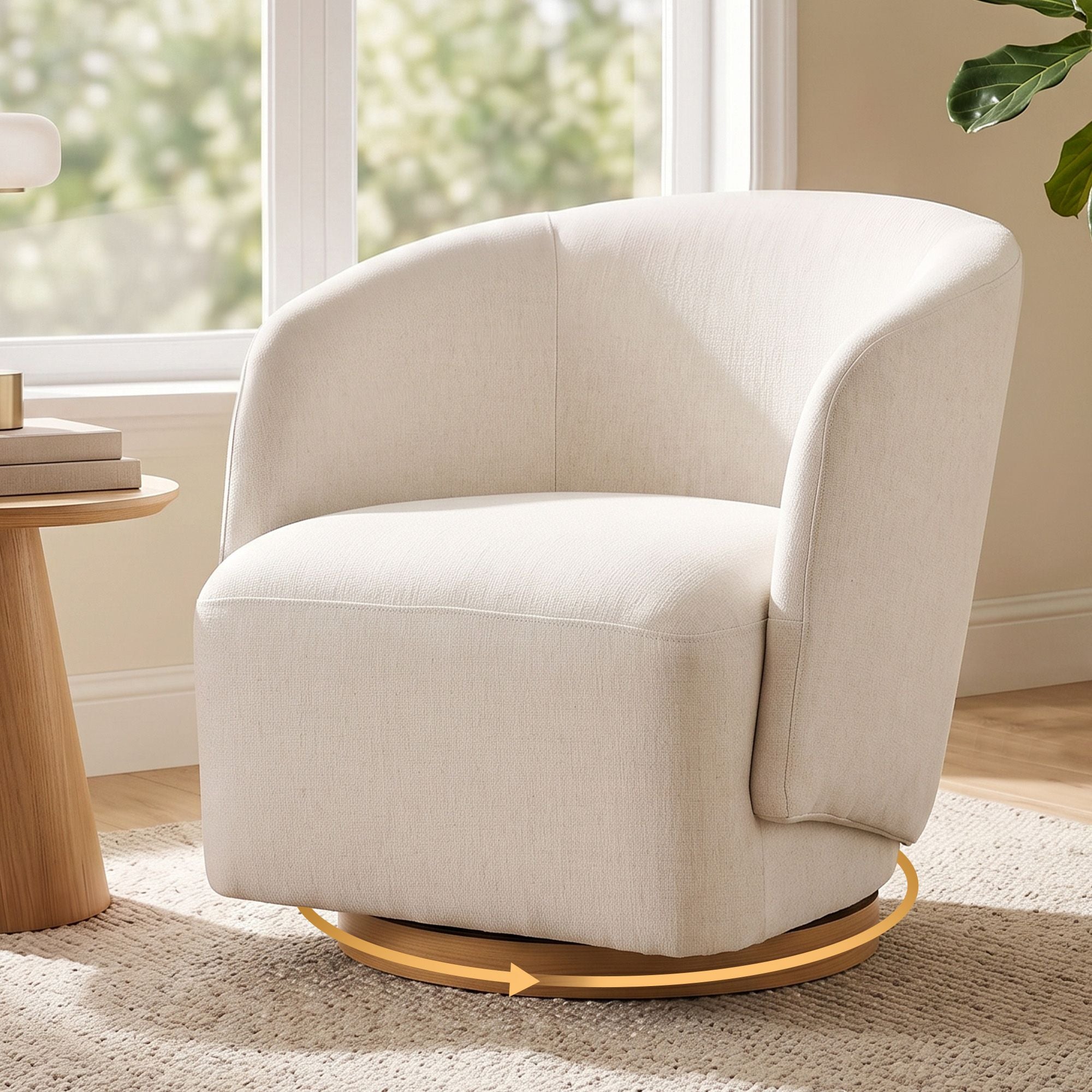 Artiss Swivel Armchair 360° Curved Accent Chair Linen Fabric Beige