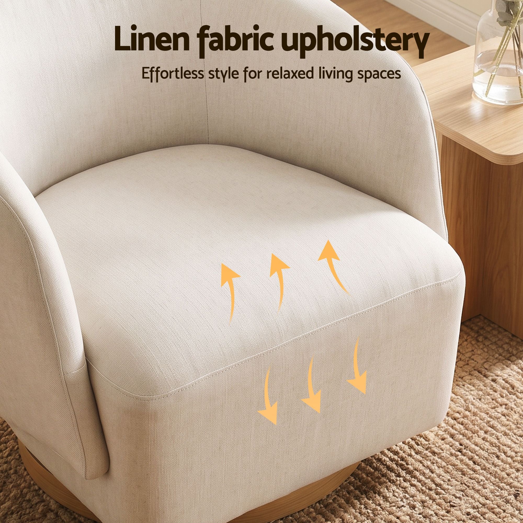 Artiss Swivel Armchair 360° Curved Accent Chair Linen Fabric Beige