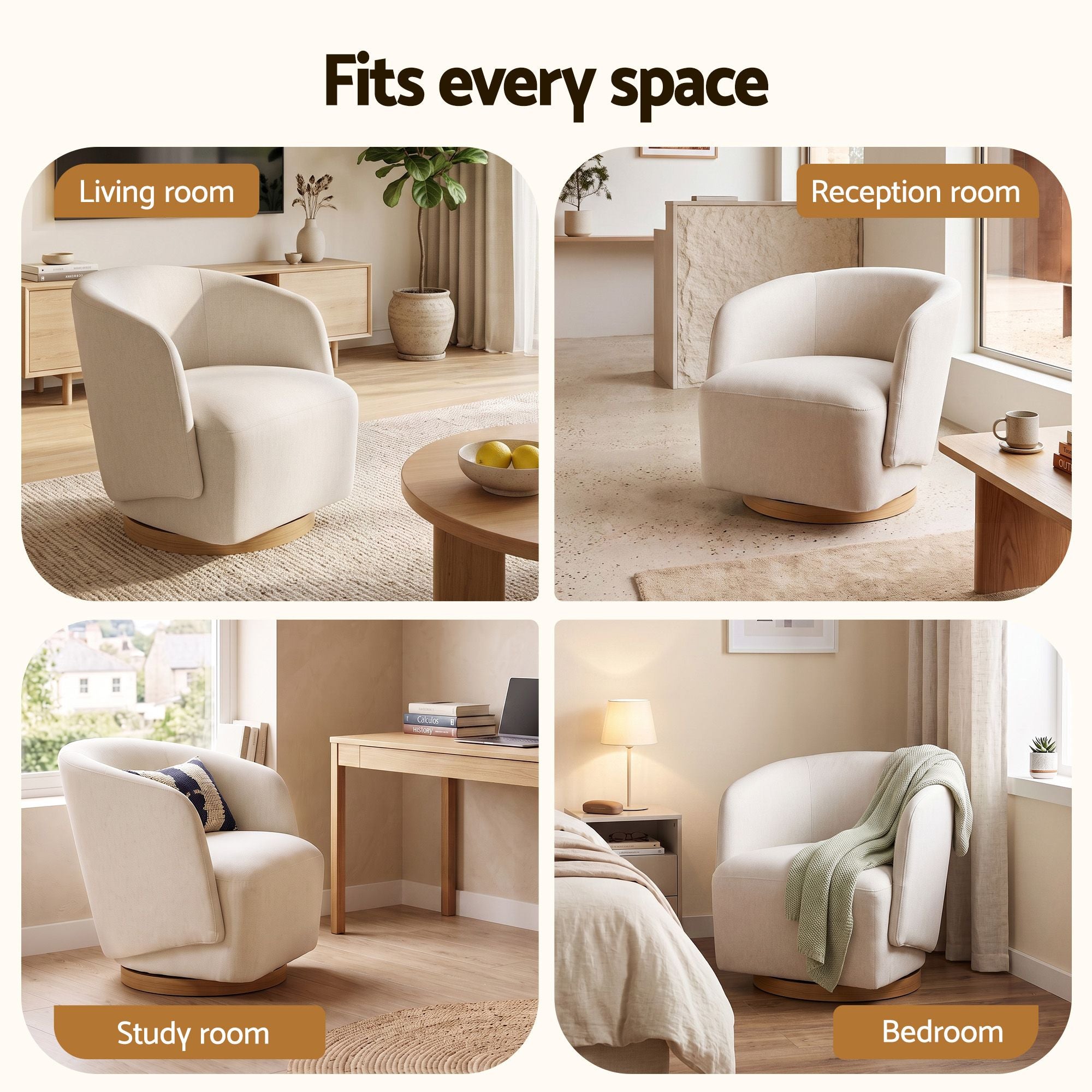 Artiss Swivel Armchair 360° Curved Accent Chair Linen Fabric Beige