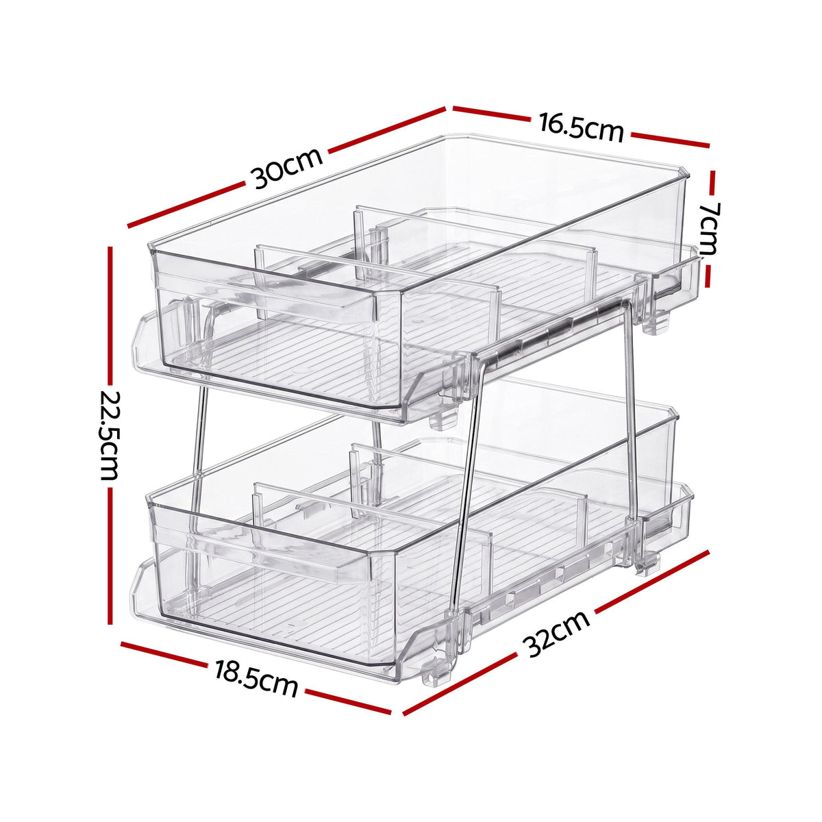 Artiss 2 Pack Clear Pull Out Cabinet Organiser 2 Tier Storage Drawers