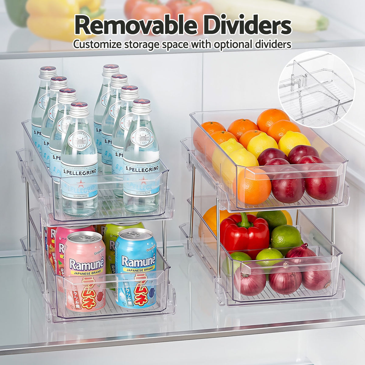 Artiss 2 Pack Clear 2 Tier Pull Out Cabinet Organiser