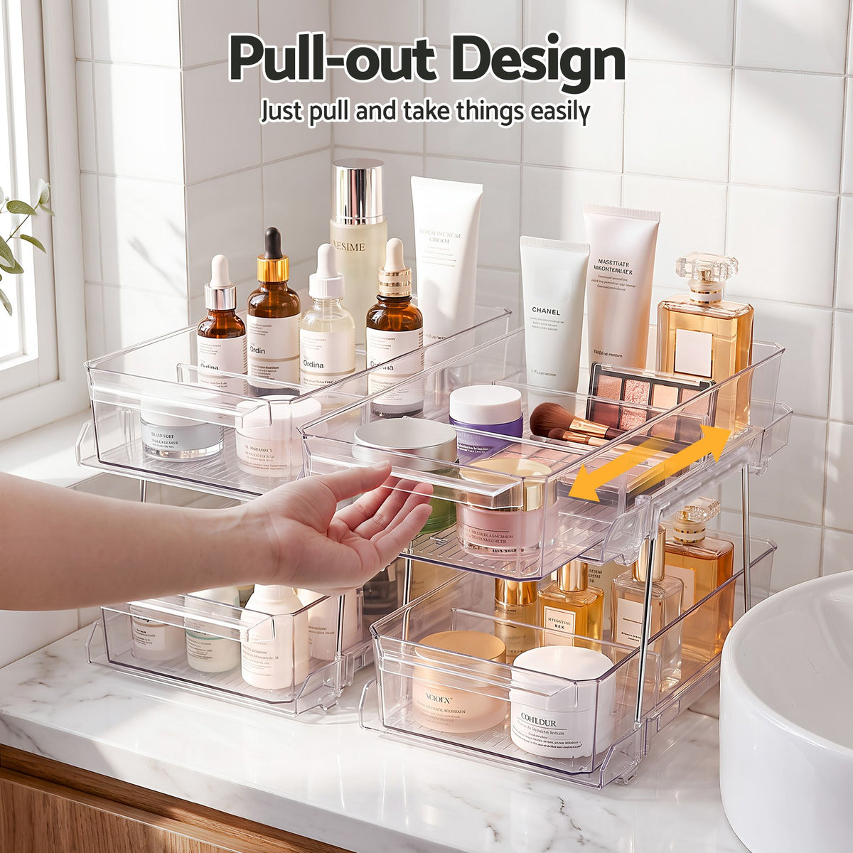 Artiss 2 Pack Clear 2 Tier Pull Out Cabinet Organiser