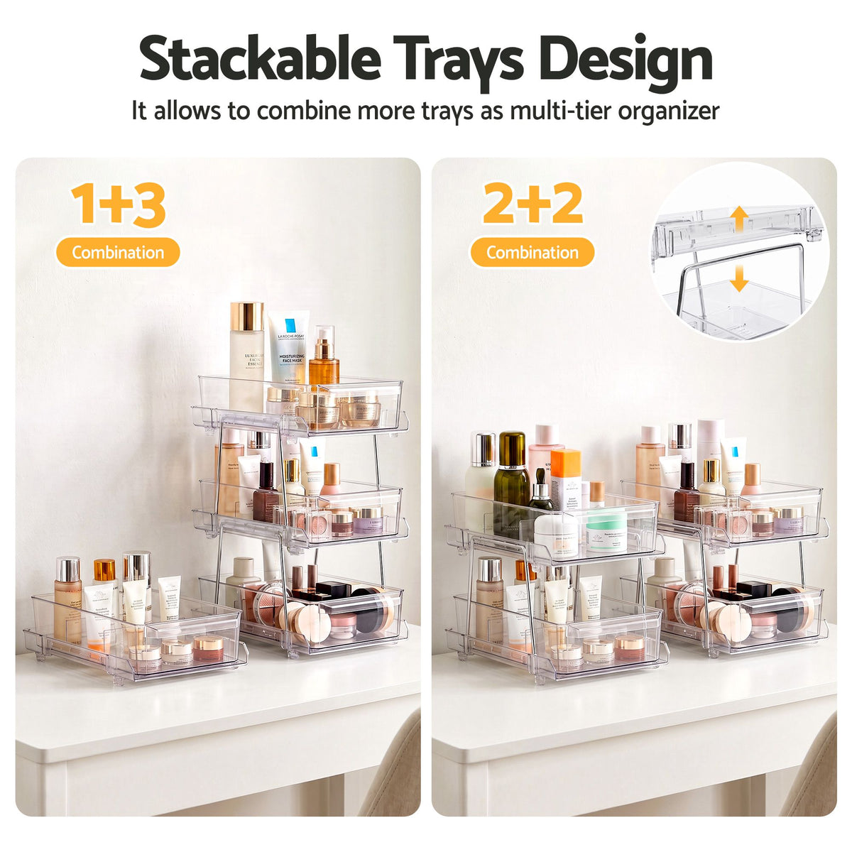 Artiss 2 Pack Clear 2 Tier Pull Out Cabinet Organiser