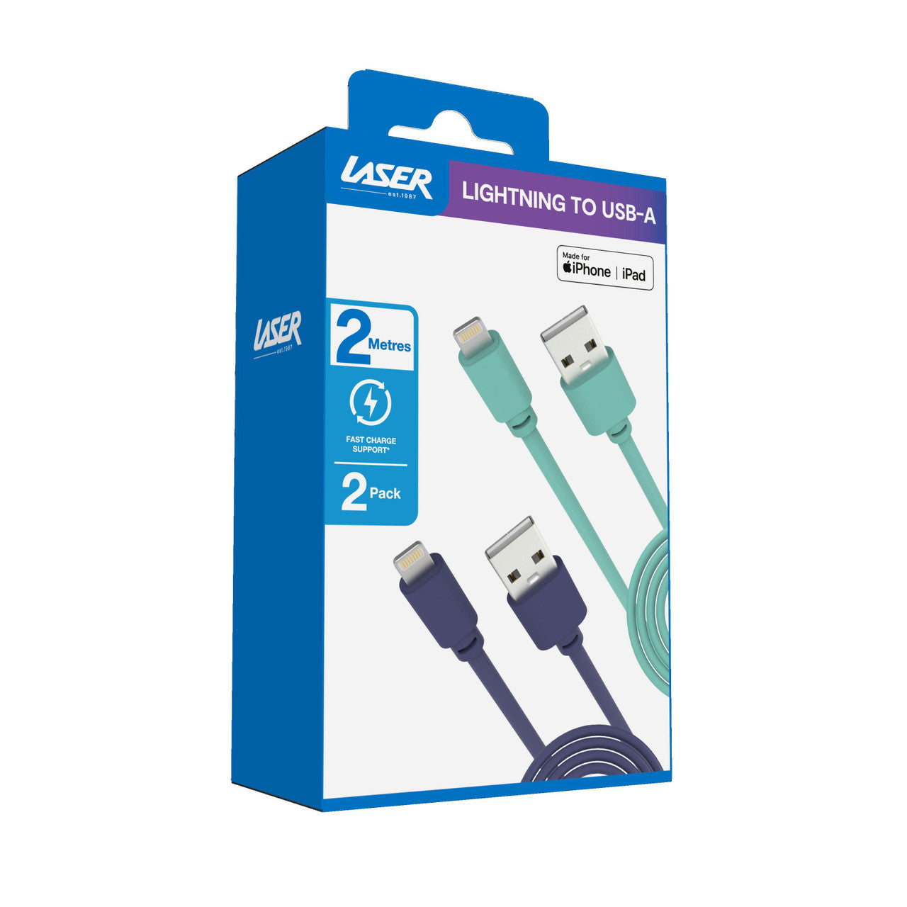 Laser Twin Pack 2m MFI USB-A Lightning Cables