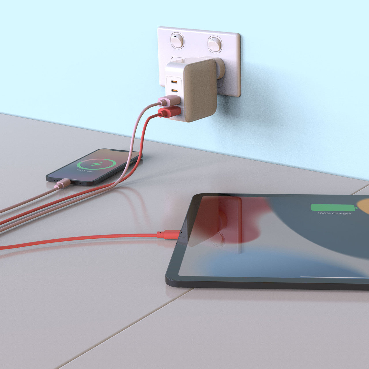 Laser Twin Pack 2 m USB-C to USB-A Cables Pink Red