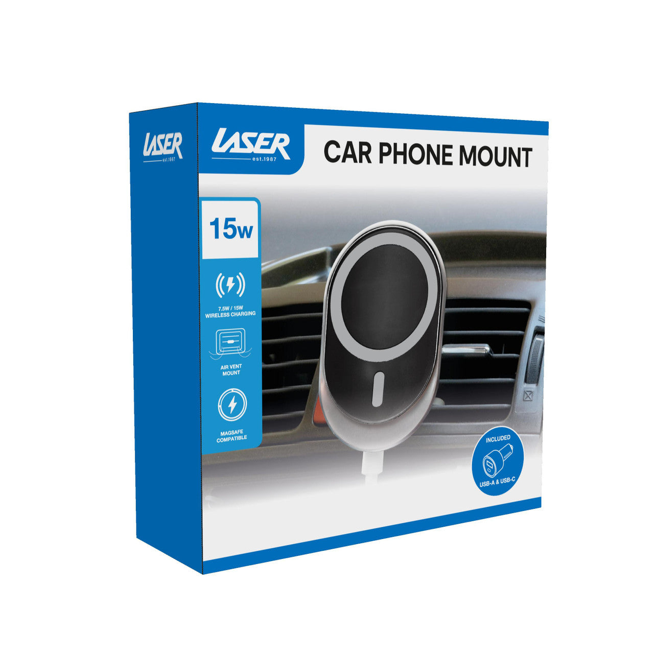 Laser 15W MagSafe Car Charger Mount Black