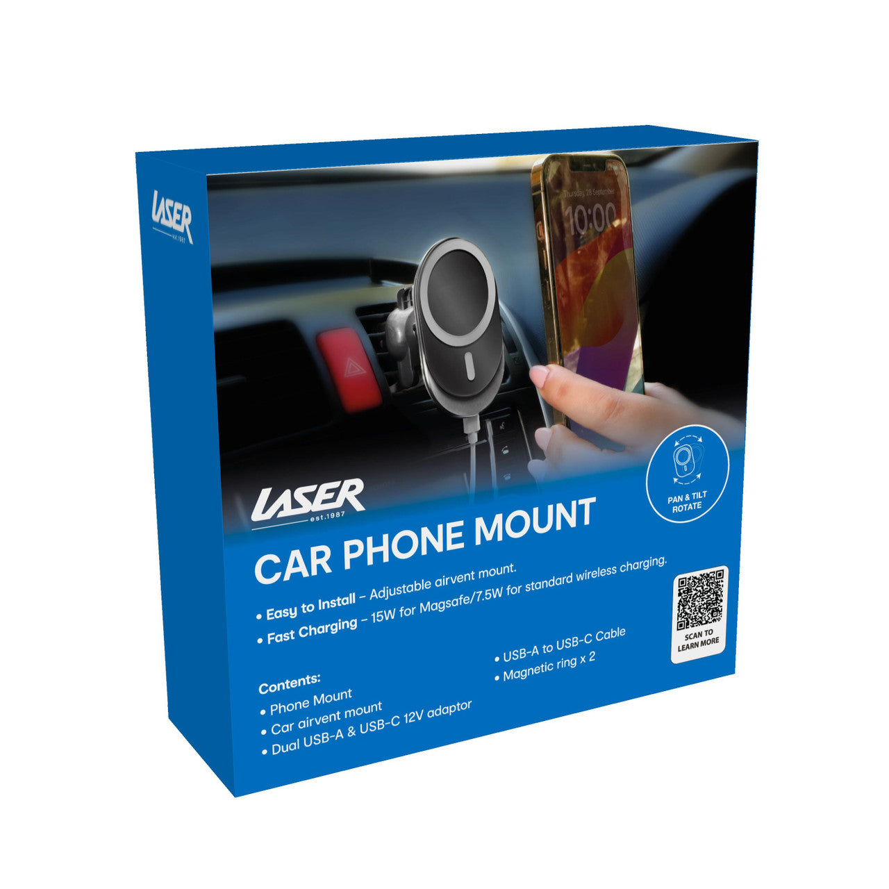 Laser 15W MagSafe Car Charger Mount Black