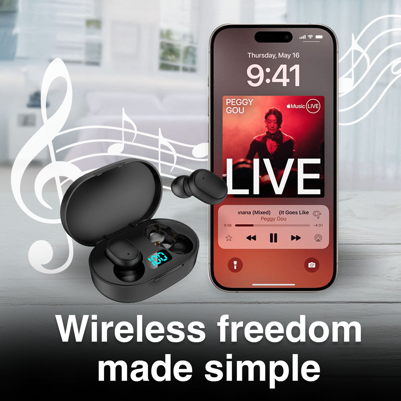 Laser True Wireless Earphones LED Display Black