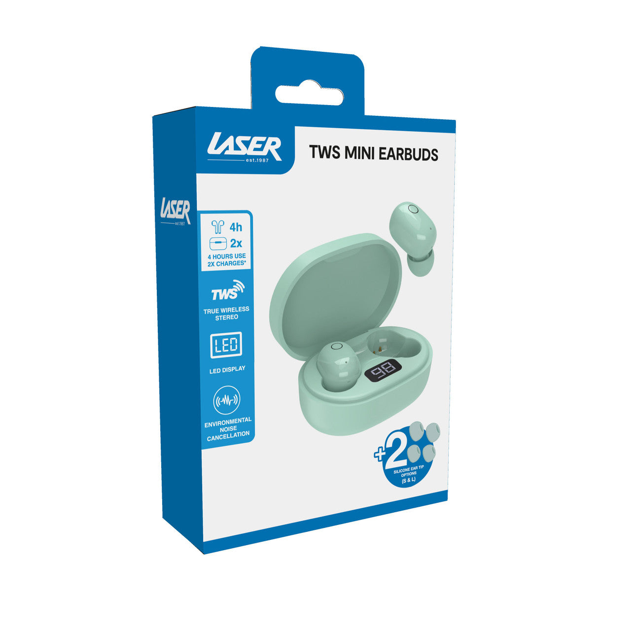 Laser TWS Mini ENC Earbuds LED Display Aqua