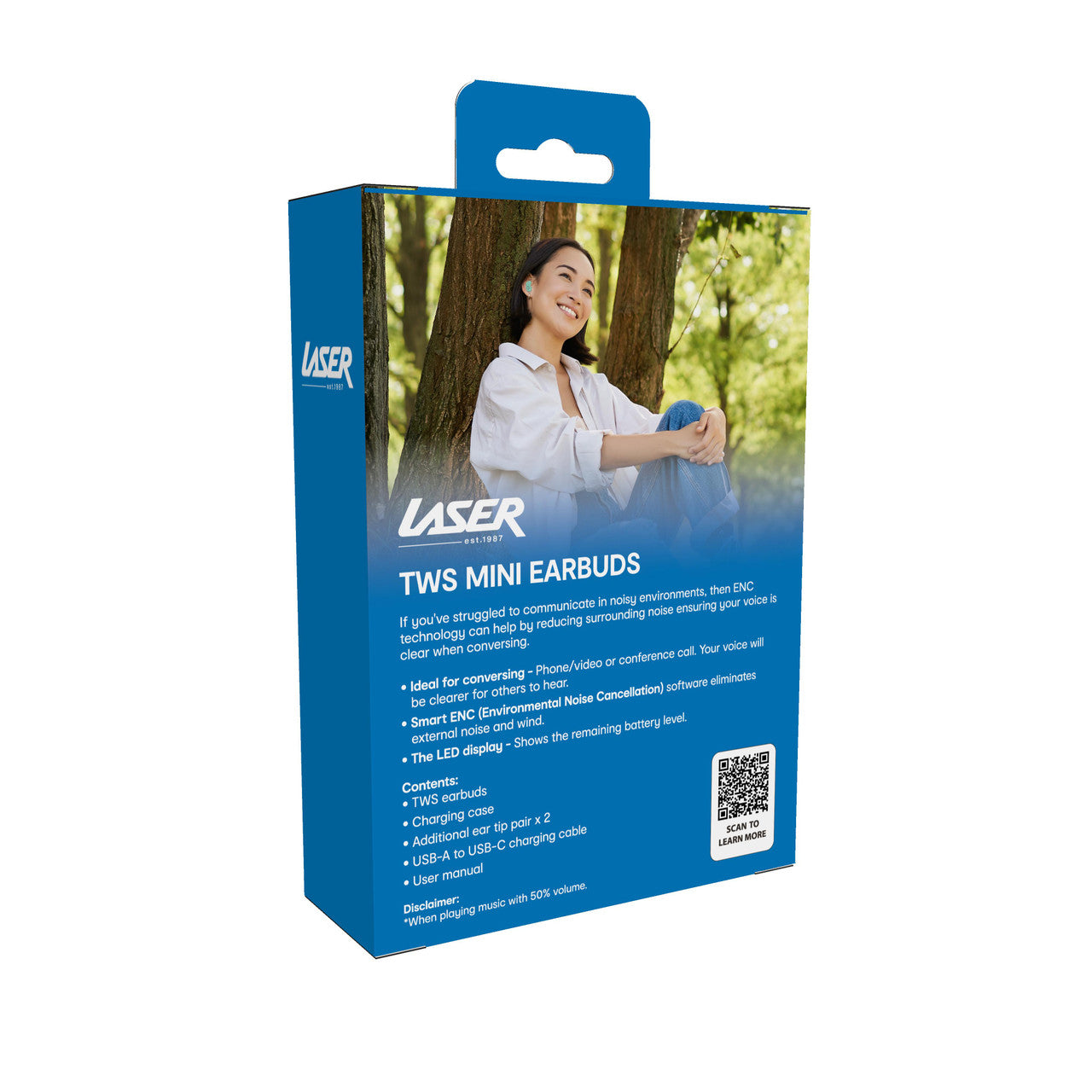 Laser TWS Mini ENC Earbuds LED Display Aqua