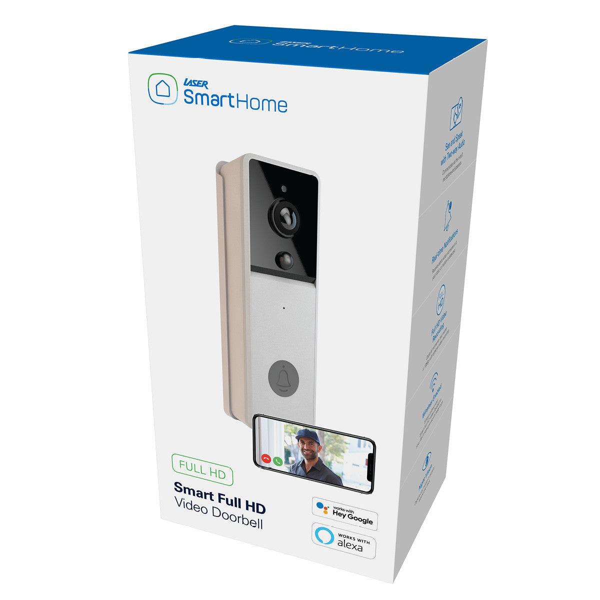 Laser Smart Full HD Video Doorbell White
