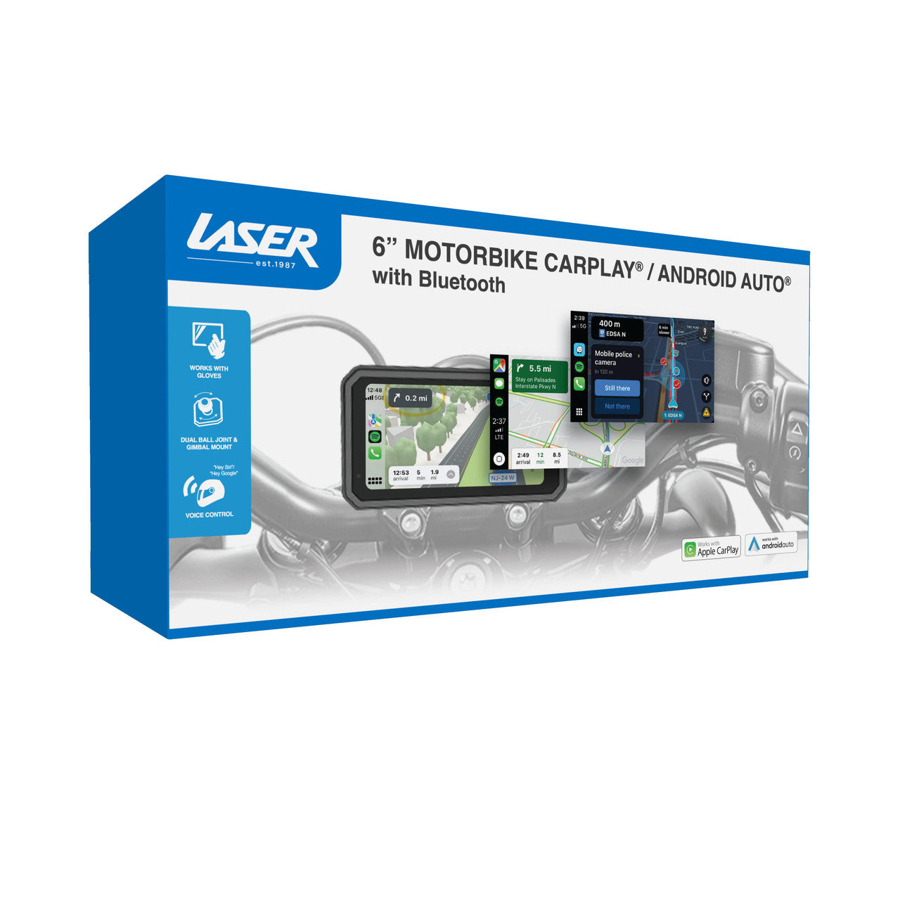 Laser 6-inch Wireless Motorbike CarPlay Android Auto