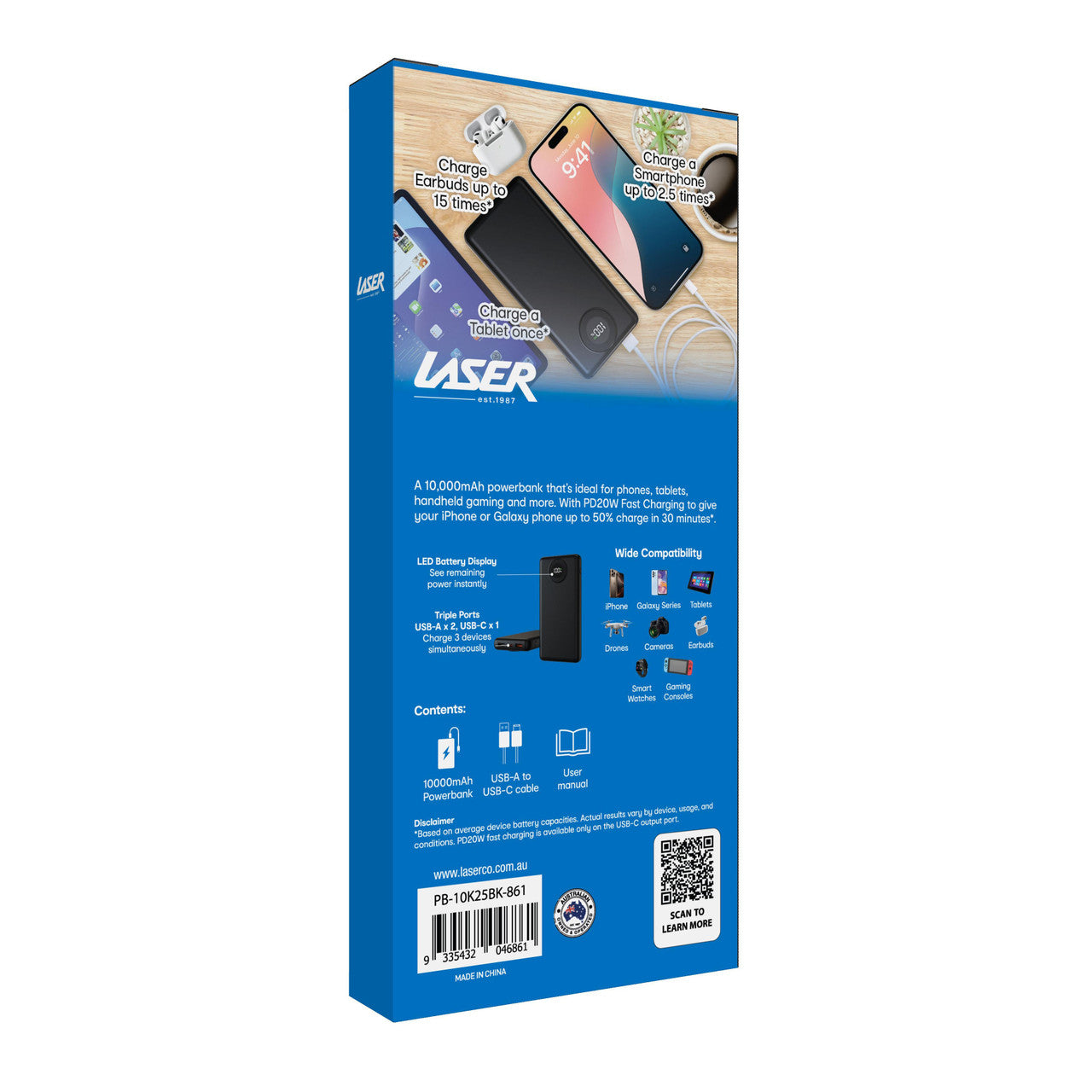 Laser 10000mAh Powerbank with LED Display Black