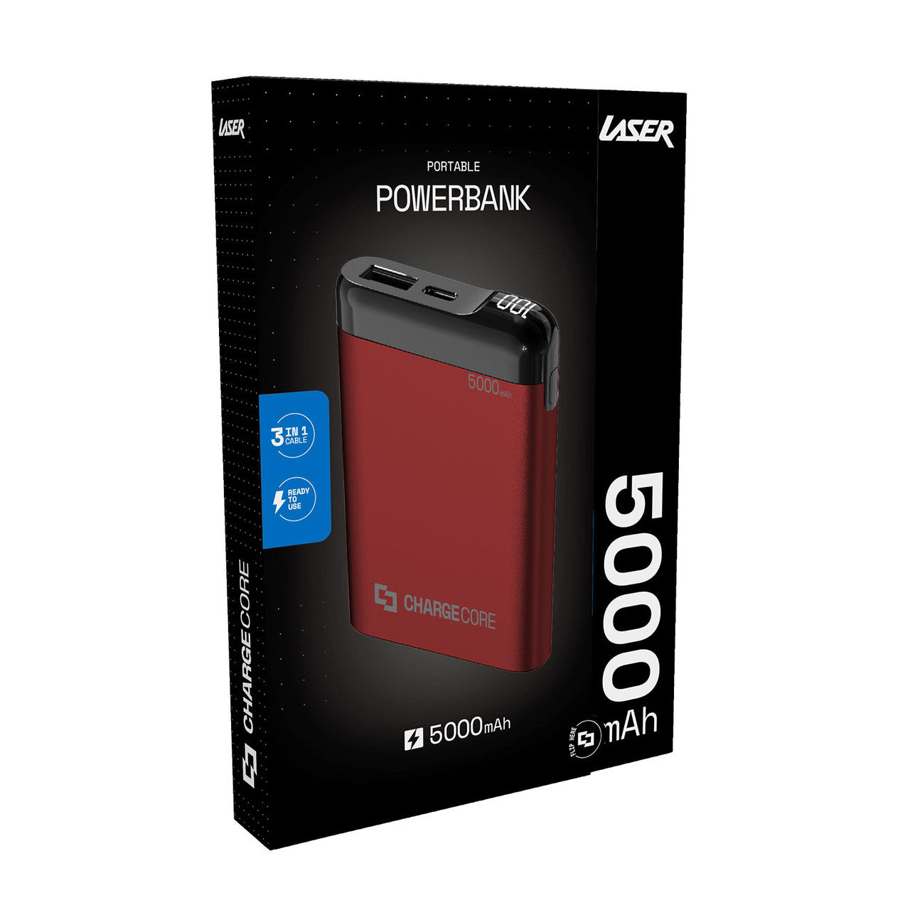 Laser 5000mAh Power Bank LED Display Red