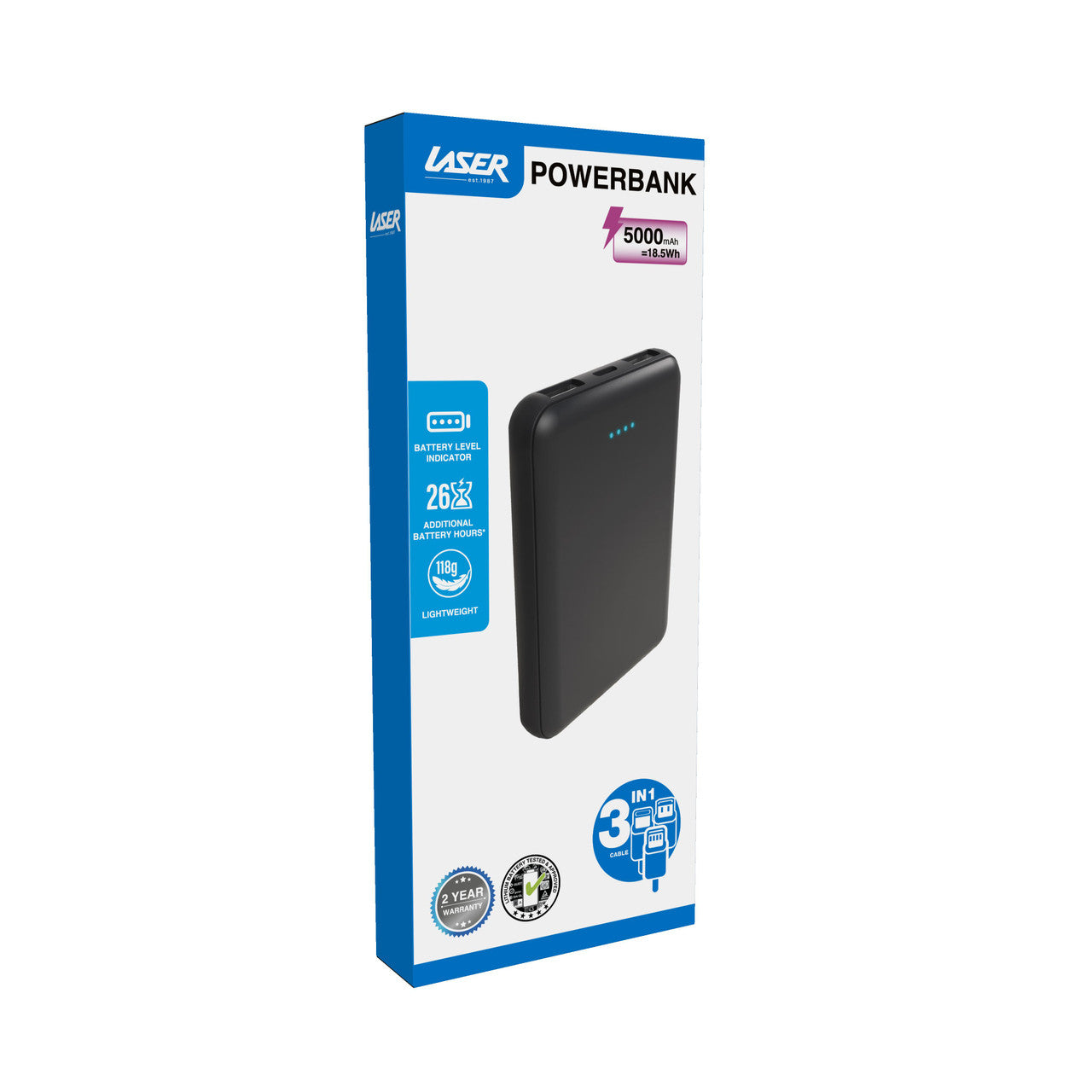 Laser 5000mAh Powerbank Charcoal