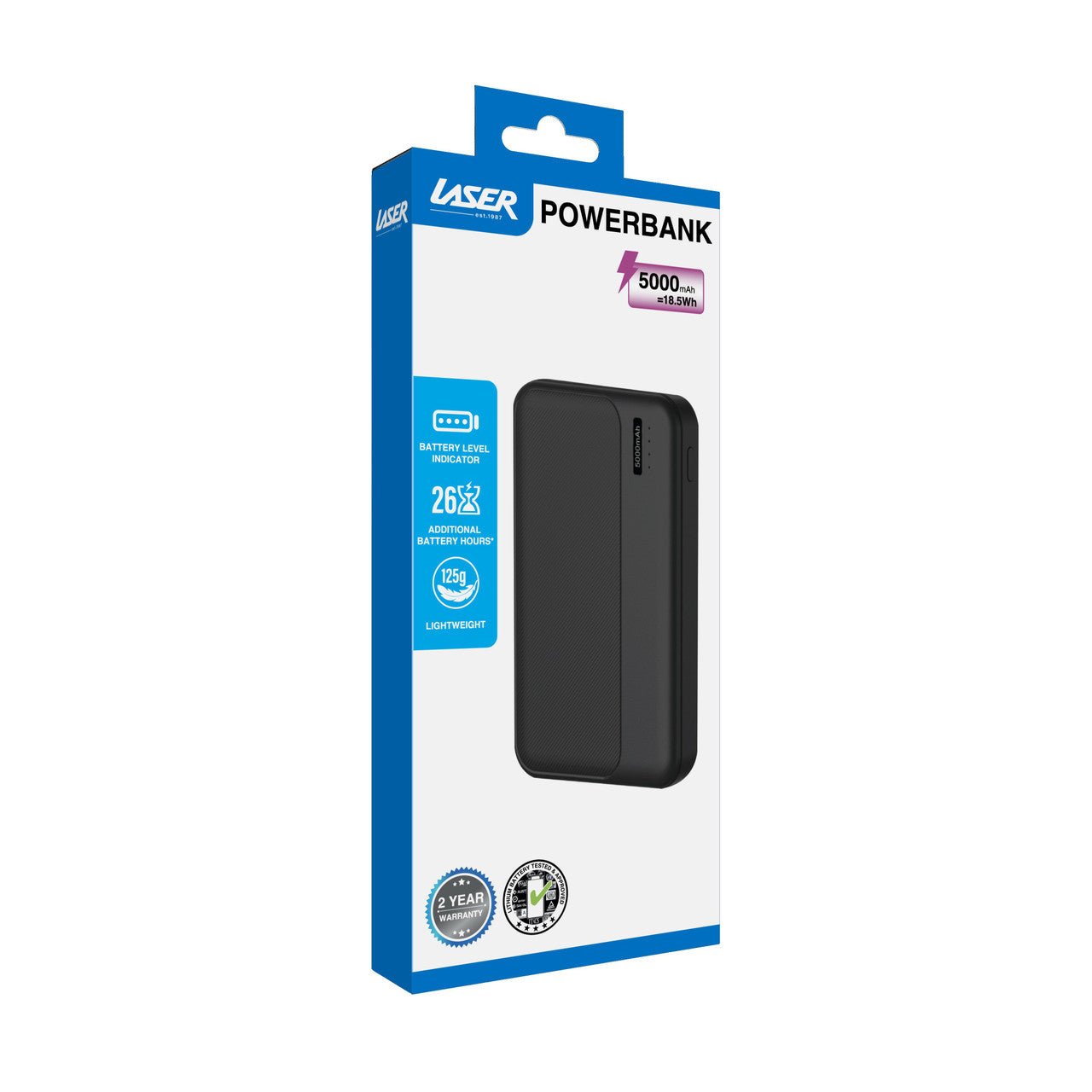 Laser Slim 5000mAh Portable Power Bank Black