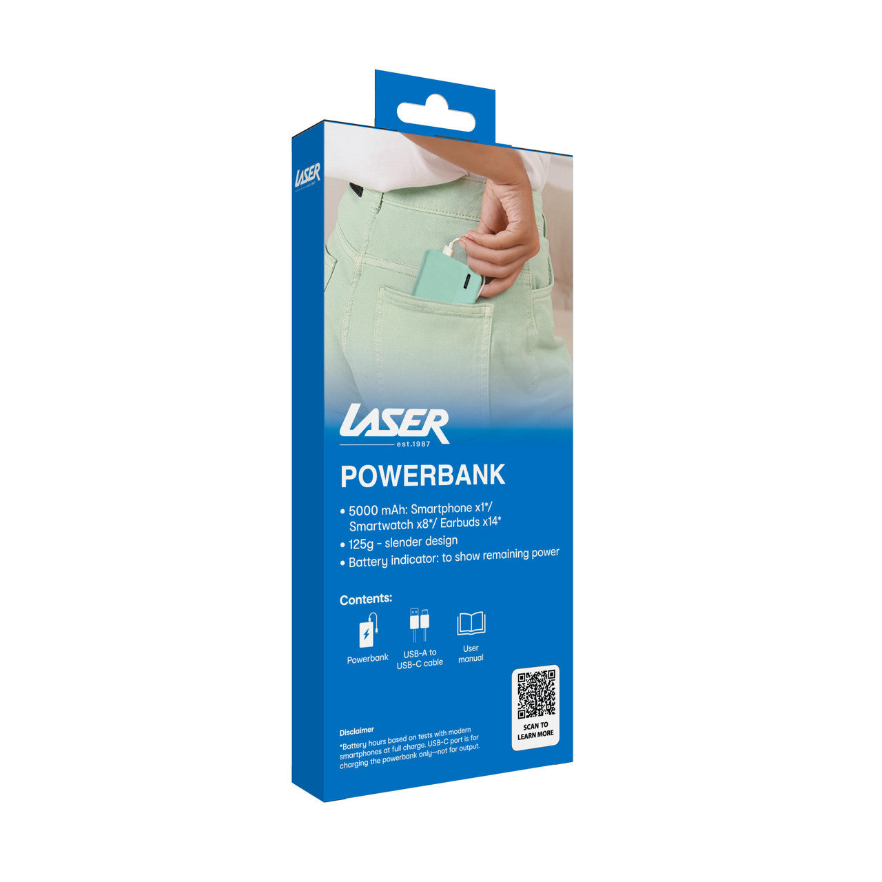 Laser Slim 5000mAh Power Bank Jelly Mint