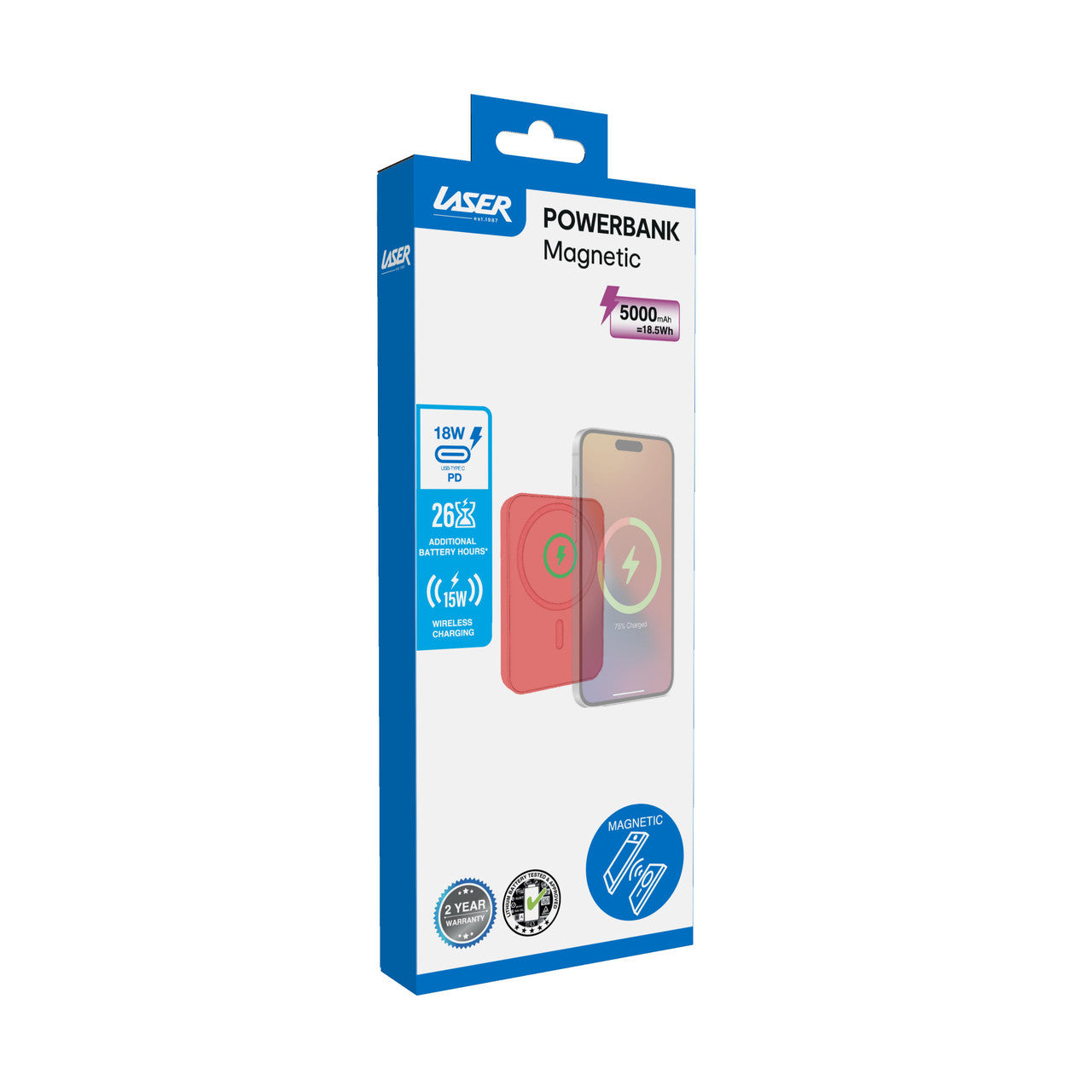 Laser Slim Magnetic 5K Power Bank Sunset Coral