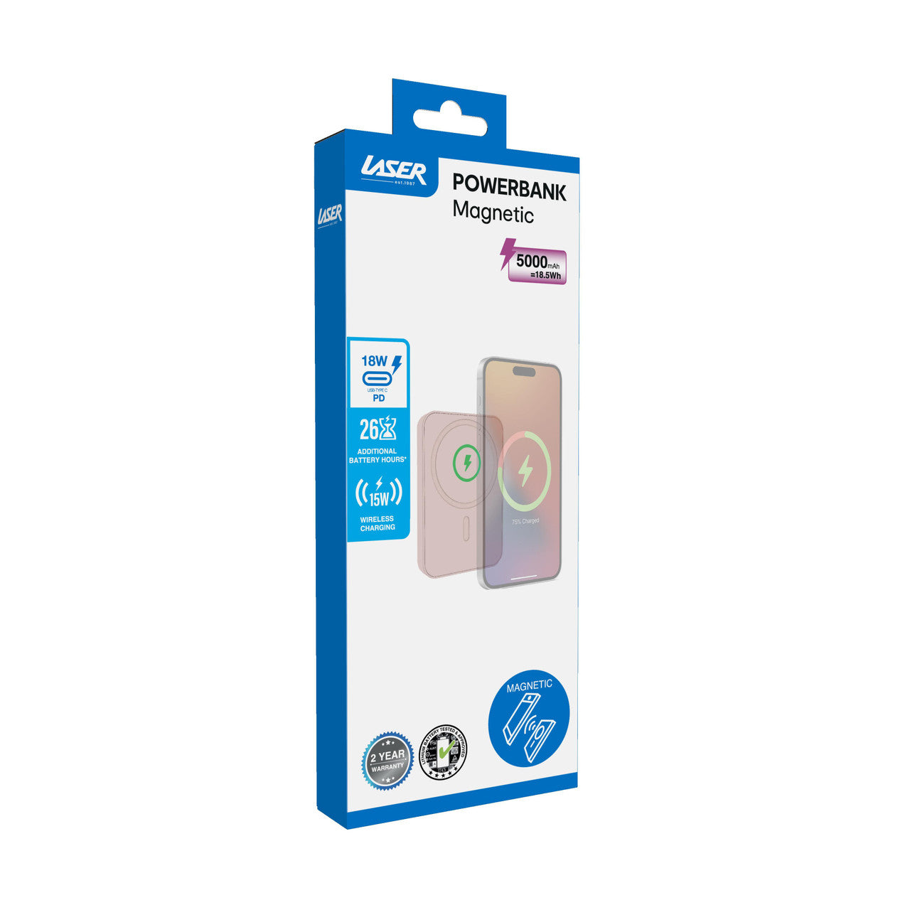 Laser Slim Magnetic 5K Power Bank Transcendent Pink