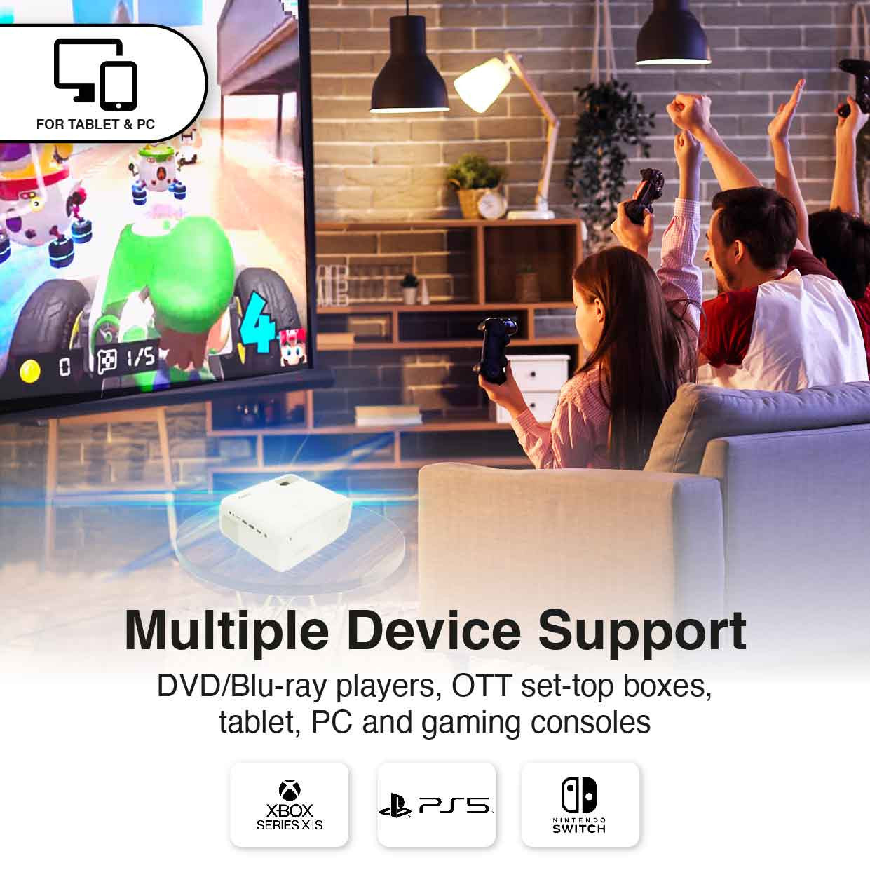 Laser 220 Series Gaming and Movie Bluetooth Projector with Screen