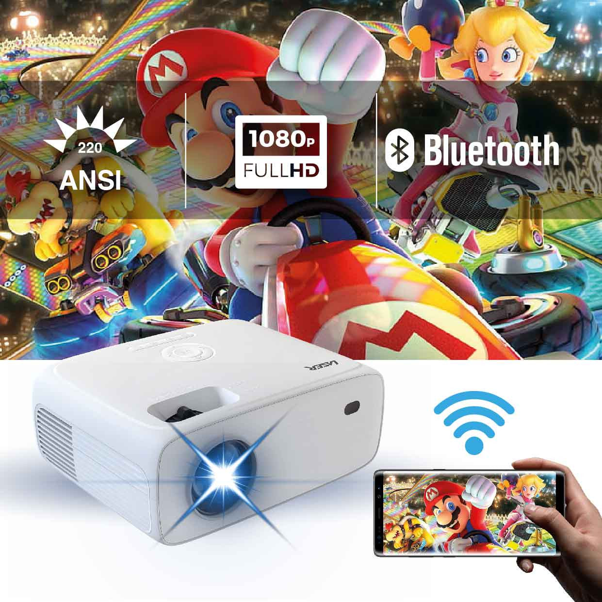 Laser 220 Series Gaming and Movie Bluetooth Projector with Screen