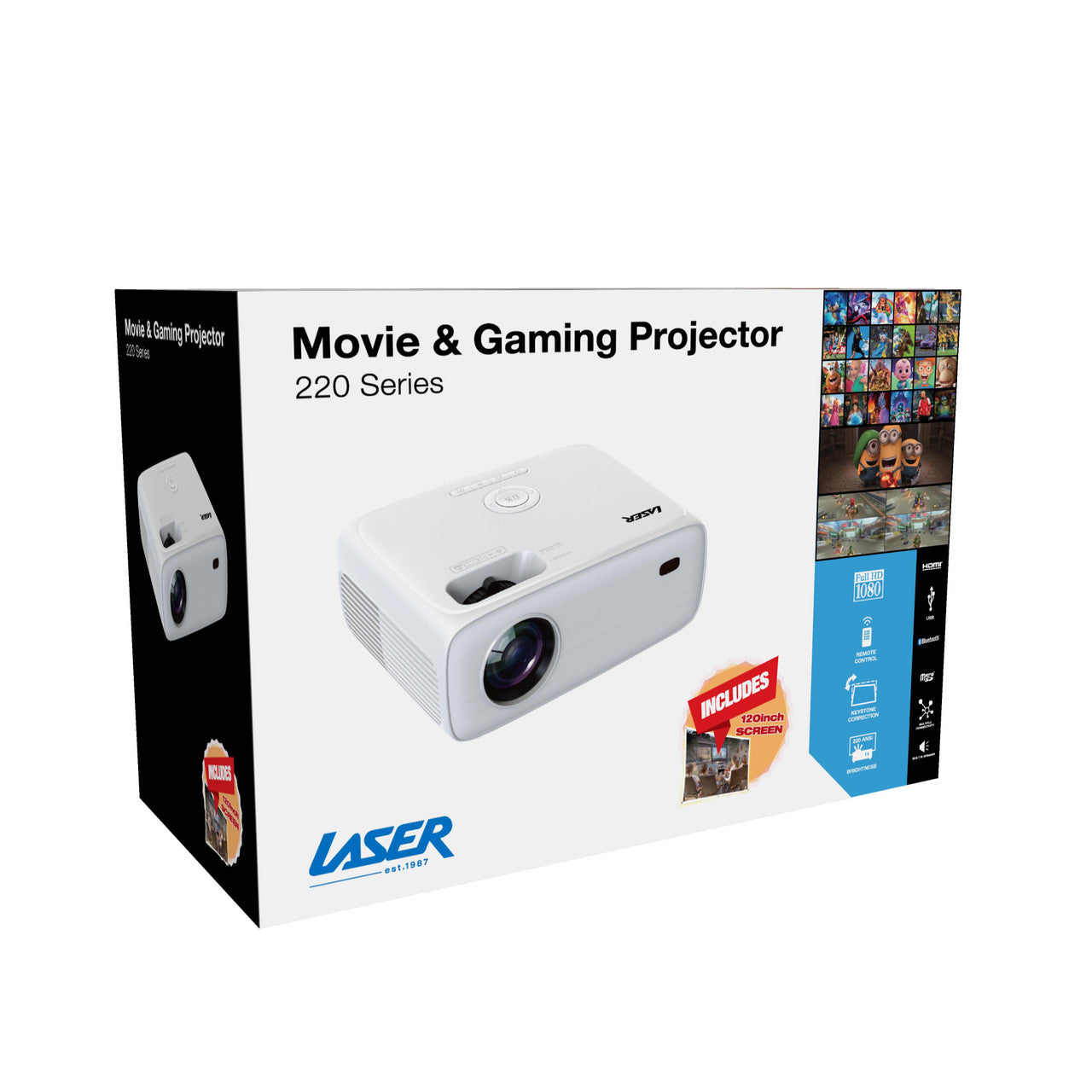 Laser 220 Series Gaming and Movie Bluetooth Projector with Screen